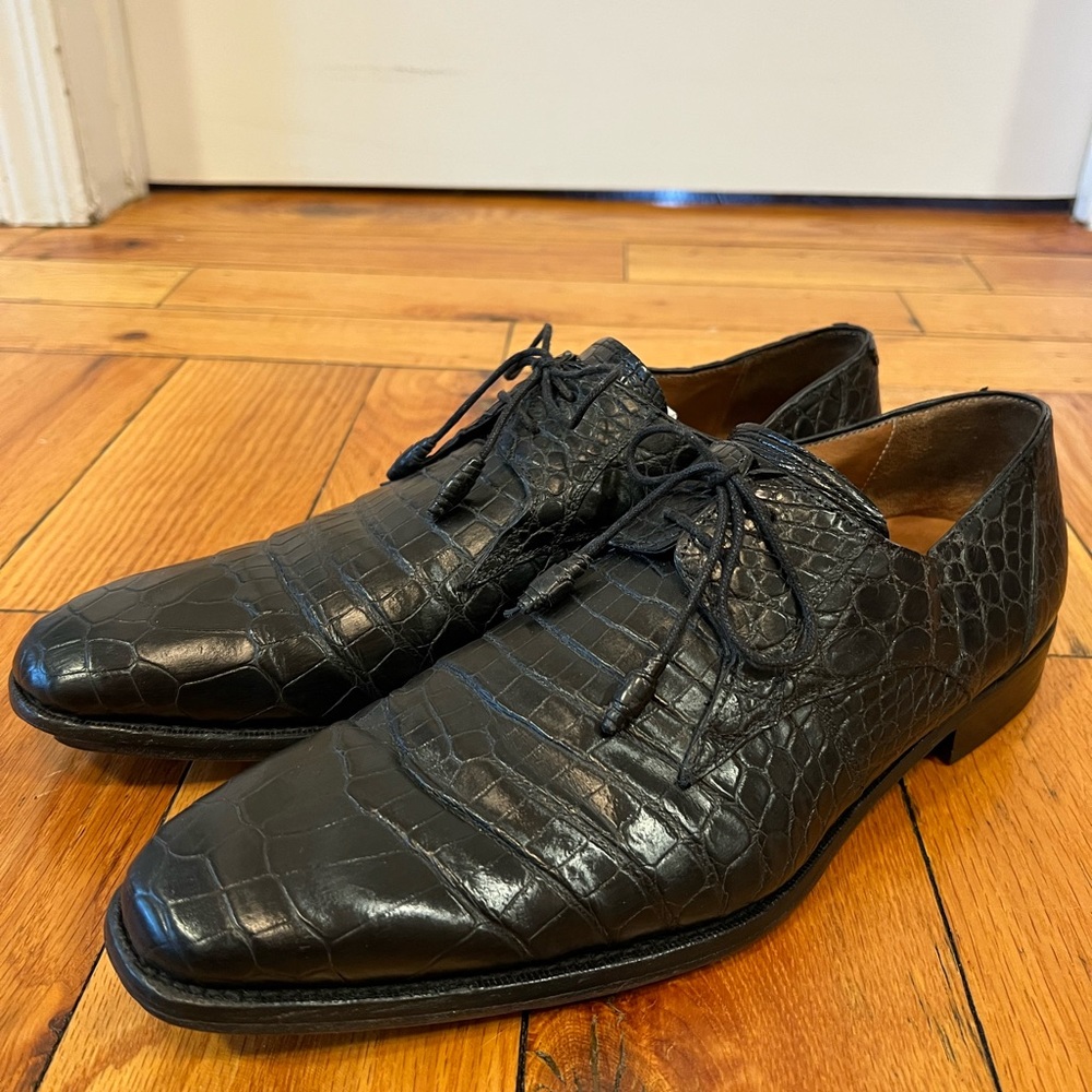 Mezlan Platinum Alligator Shoes 10 M crocodile